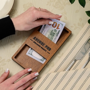 Engraved Wooden Bill Presenter, Restaurant Check Holder