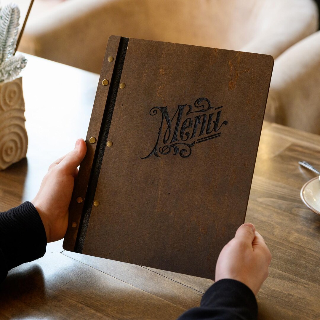 Rosewood Coloured Menu Folder With Standart Engaving, Restaurant Menu ...