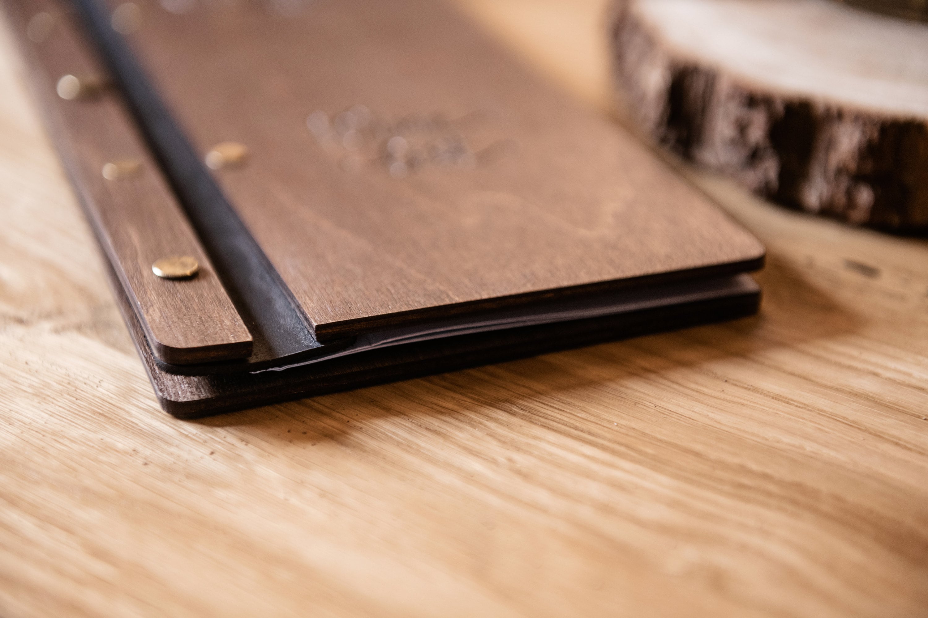 Wooden menufolder for wine list fastened on leather strap Etsy