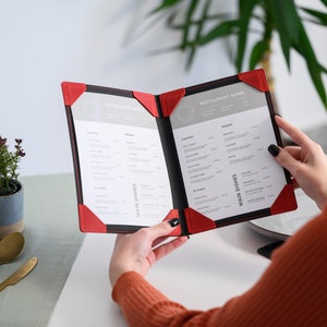 Hospitality Hard Cover Menu Clipboard suitable for A5 and US Half Letter Sheets, Cafe Bar Menu, Leather Menu Holder with Logo