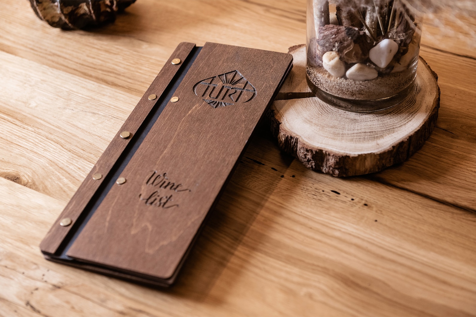 Wooden menufolder for wine list fastened on leather strap Etsy