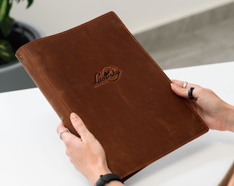 Leather Menu Folder, Hard Cover Restaurant Menu Holder with Logo Embossing
