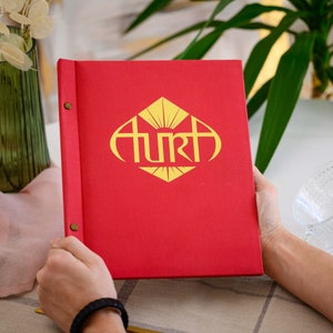 Stoff Menümappe mit Logo, Restaurant Menü Cover, Menükartenhalter nach Maß, Weinkarten Cover, Ordner für Wechselblätter