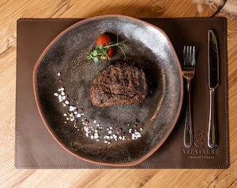 Custom leather placemat, Restaurant table mat with personalization