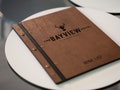 Wooden Menu Folder fastened on Leather Strap, Restaurant Wine List Cover, Custom Menu Holder product logo