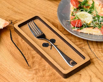 Engraved Wooden Cutlery Holder: Tabletop Utensil Caddy