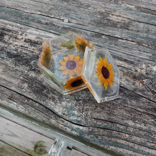 Resin Sunflower Trinket Jewelry Box Clear Box With Sunflowers Etsy