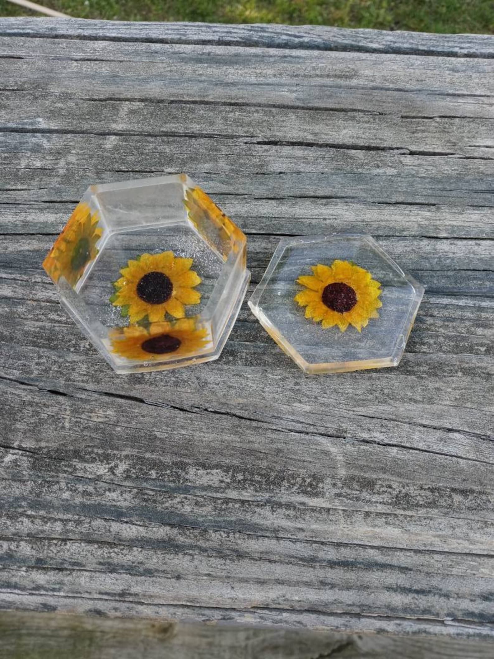 Resin Sunflower Trinket Jewelry Box Clear Box With Sunflowers Etsy
