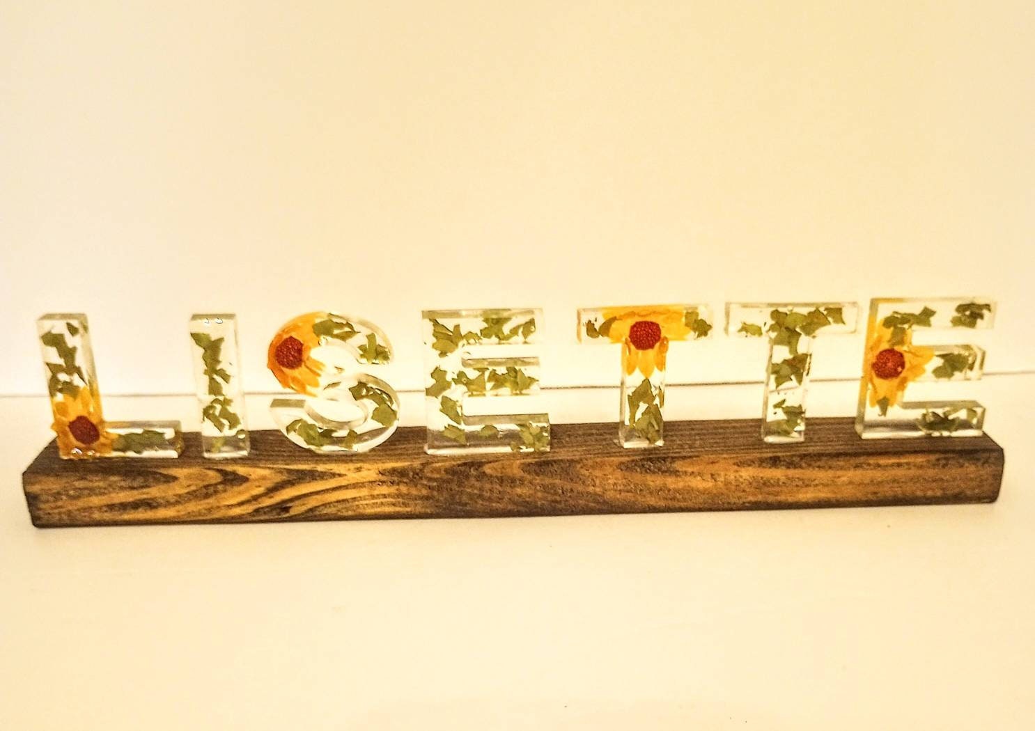 Sunflower Resin Name Sign, Office Name Plate, Desk Decor, Sunflower Letters, Teacher Sign, Personalized Sunflower Sign, Teacher Appreciation