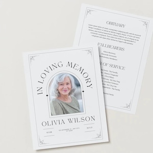 Editable Obituary Template for Canva | Funeral Program | Memorial Service Pamphlet | Instant Download PDF