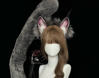 Realistic animal ears and tail set cosplay,Forest cat ears and tail set,Halloween cosplay beast ear and tail,Plush ear headband,Furry tail