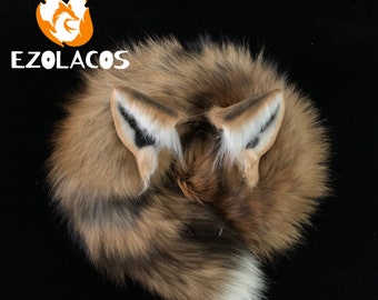 Animal Wolf Ears and Tail Set Cosplay,Wolf Plush Ears,Fox Ears and Tail,Cosplay Beast Ears,Brown Ears,Werewolf Ears,Handmade Halloween Gifts