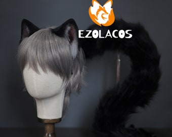 Ensemble d'oreilles et de queue de chat réalistes de luxe Cosplay, ensemble d'oreilles et de queue de chaton Cosplay, oreilles et queue de Neko, bouchons de queue de chat en peluche svg, oreille d'animal en fausse fourrure