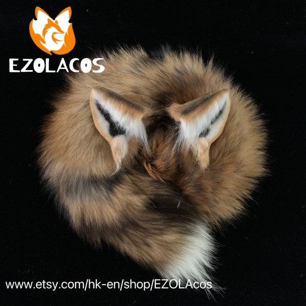 Animal Wolf Ears and Tail Set Cosplay,Wolf Plush Ears,Fox Ears and Tail,Cosplay Beast Ears,Brown Ears,Werewolf Ears,Handmade Halloween Gifts