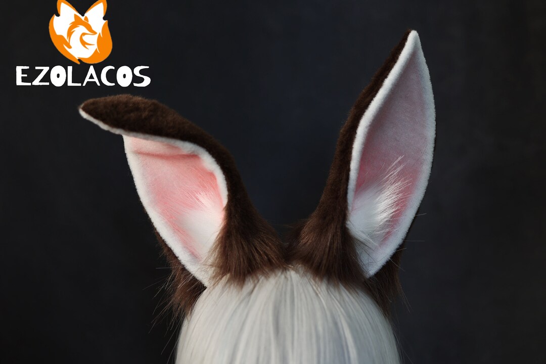 7.5 Inches Bunny Ears and Tail Set,grey Bunny Ears Headbannd,coffee