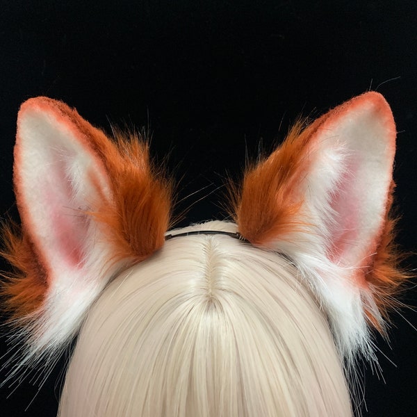 5.2" Custom Red-Orange Fox Ears Headband,Shepherd Dog Ears,Sheepdog Ears,Halloween Cosplay Animal Ears,Beast Plush Ear Headband,Wolf Ears