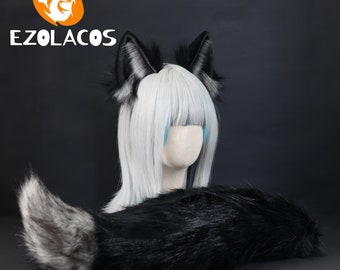 Realistic gray wolf ears headband,Black Werewolf ear,Wolf ear gray,Gray wolf ears cosplay,Halloween Animal ear cosplay,Fursuit ears and tail