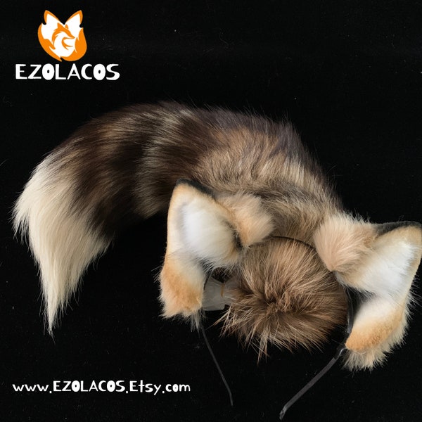 Realistic Fox Ears and Tail,Fox Plush Ear Headband,Halloween Cosplay Gifts,Wolf Ears and Tail,Animal Ears and Tail,Beast Ears and Tail