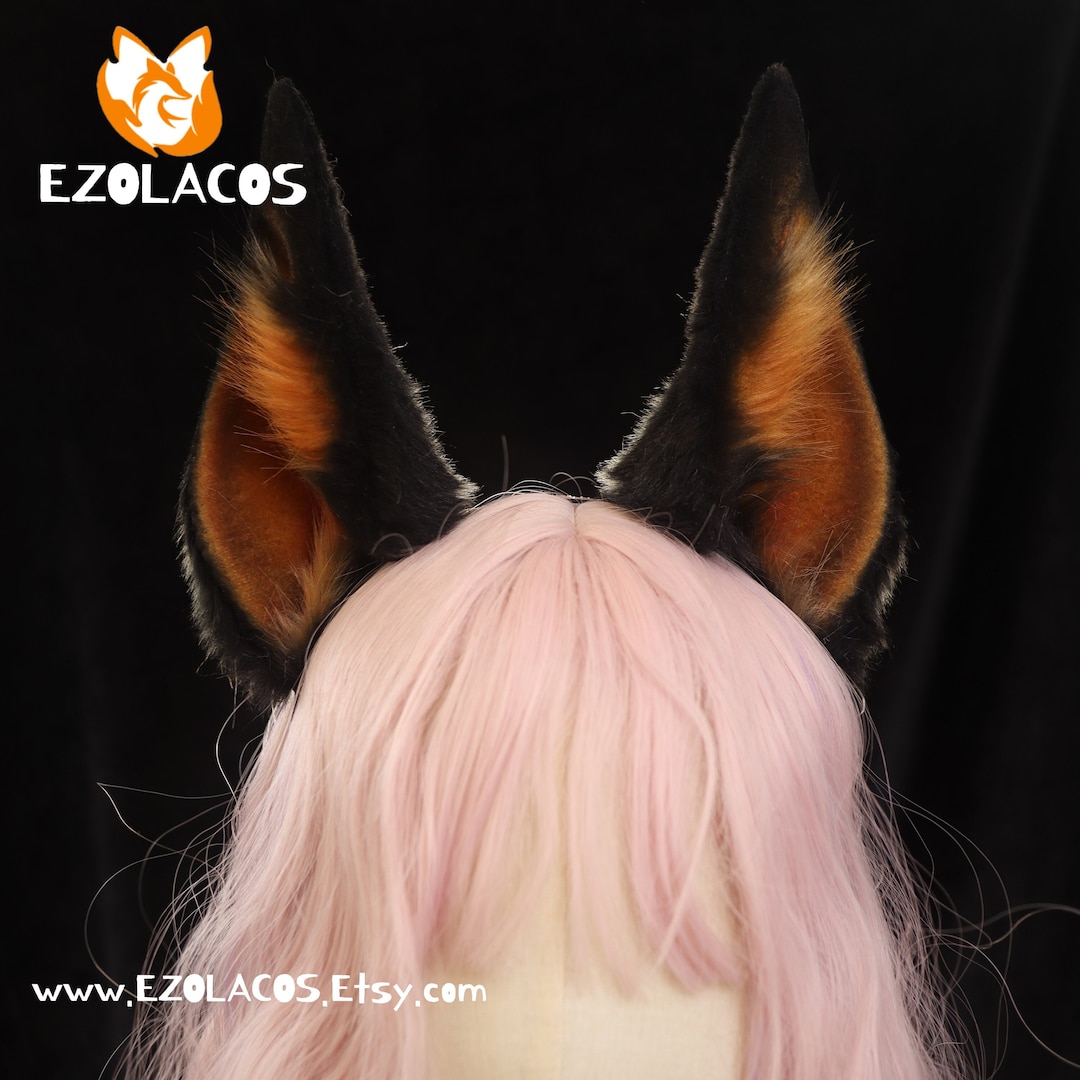 Realistic Doberman Pinscher Dog Ears and Tail,faux Fur Animal Black Ear Headband,dog Ear Cosplay