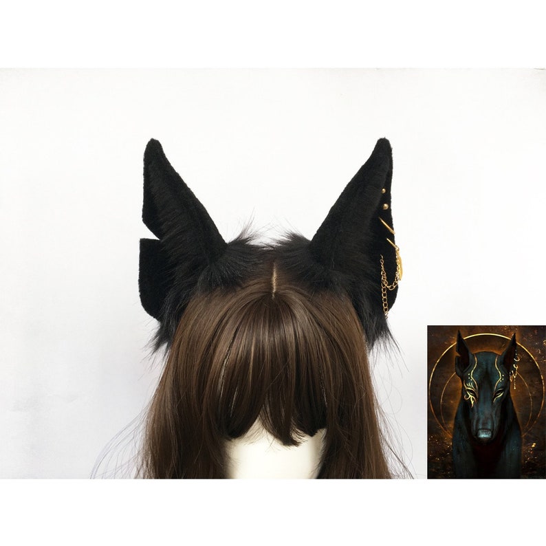 Anubis,Dieb ear,Anubis ear,Black wolf ear,Cosplay horn,Furry plush ear,Cosplay costume,Anime costume,Wolf plush,Animal ear,Wolf ear headband 