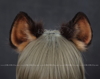 Handmade Hyena ears and tail set cosplay,Dog ear headband,Jackal ears,Hamster ears,Beast ears,Animal ears cosplay,Halloween plush ears