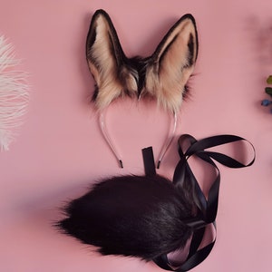 Cute black bunny ears and tail set,Black bunny ears and tail,Black Animal ears headband,Anime ears,Faux fur toy,Furry ears,Cosplay,Lolita