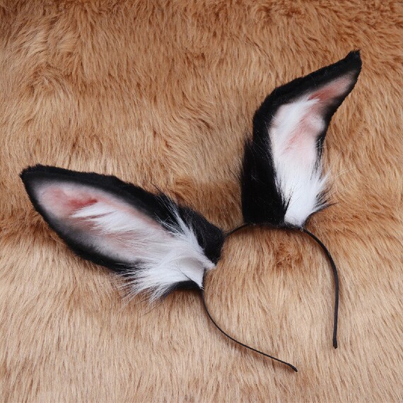 7.5&quot; Black/White Bunny Ears Headband,Black/White Rabbit Ears Headband,Rabbit Plush Toy,Lolita Costume Ears