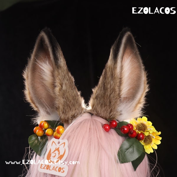 Ensemble serre-tête oreilles de lapin et queue d'animal sauvage, cosplay de queue d'oreilles de lapin de luxe, oreilles d'anime cosplay d'halloween, oreilles de lapin duveteuses, peluche de lapin