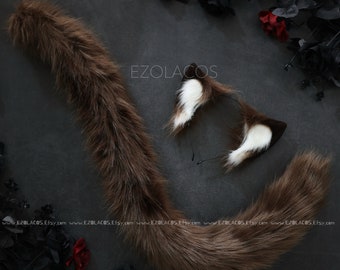 Realistic White Cat Ears and Tail Set Cosplay,Cat Ears Headband,Cat Tails,Plush Toy,Kitten Ears and Tail Cosplay,Tail with butt plug