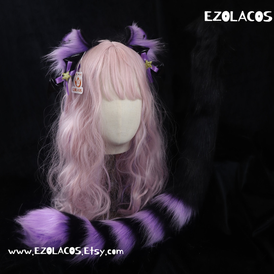 Purple Cat Ears and Tail Set Cosplay,animal Ears,halloween Beast Ears Gifts,cosplay Costume Ears