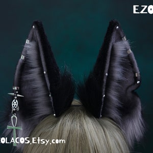 Realistic Anubis wolf ear,Black Gray beast ear,Faux fur ear,Dieb ear,Wolf ear headband,Anime ear,Wolf cosplay ear,Aritificial furry ears