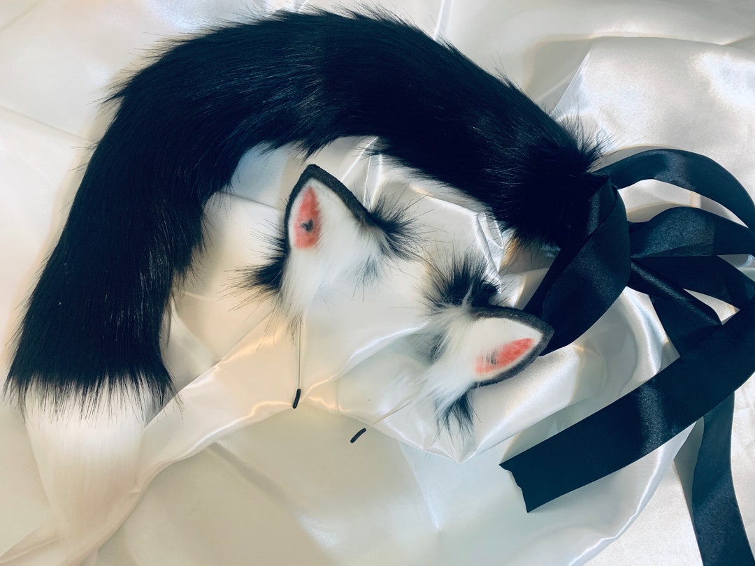 Cat Ears and Tail Set,kitten Ears and Tail Set,cat Ears Headband,black