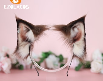 Realistic Cat Ears and Tail Set,Dark Brown Cat Ears and Tail,Kitten Plush Ears  Headband,Black/White/Brown/Coffee Color Animal Ears Headband