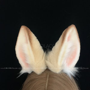 Cute Realistic Bunny Ears Cream Color,Light Yellow Bunny Ears and Tail Set,Faux Fur Rabbit Ears Headband,Rabbit Ears and Tail Cosplay