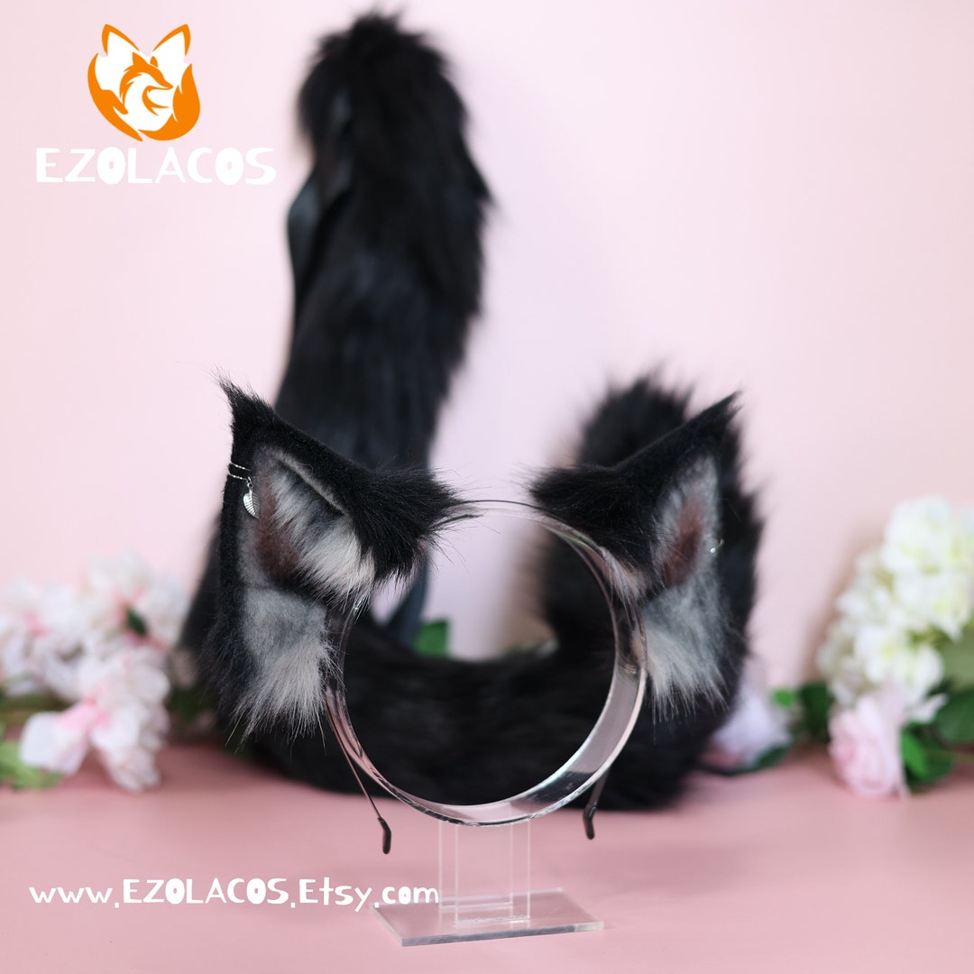 Realistische Katzenohren und Schwanzset, braune Katzenohren, braune Katzenohren, Plüsch-Katzenohren-Stirnband, Kätzchenohren und -schwanz, Neko-Ohren und -Schwanz, Tierohren