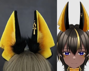 Wolf ear cosplay,Black yellow animal ears,Faux fur ears,Plush fox Wolf ear headband,Cartoon Anime ear,Wolf cosplay ear,Furry animal ears