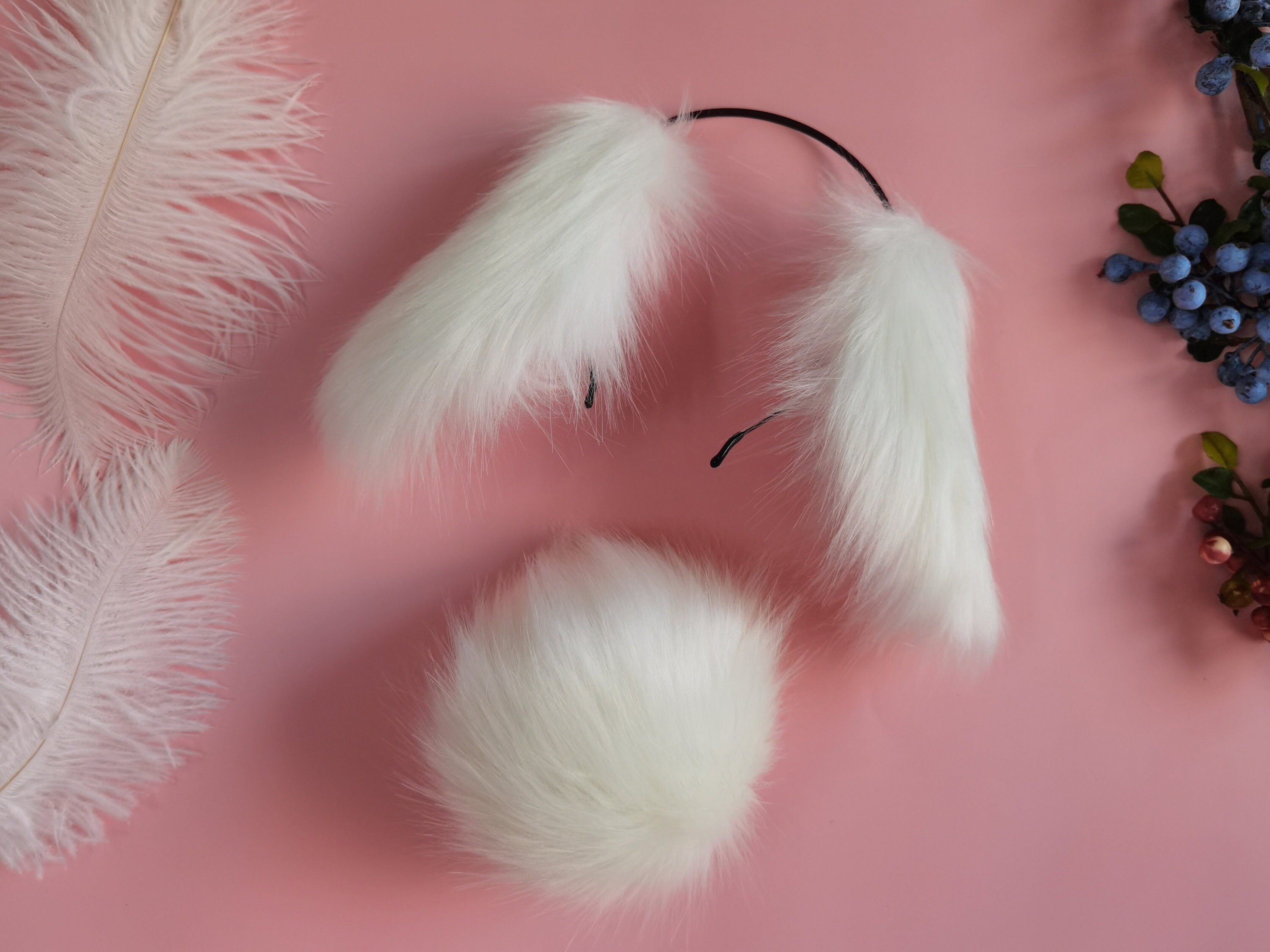 Kawaii White Bunny Ears and Tail Setwhitepink Rabbit Ears Etsy