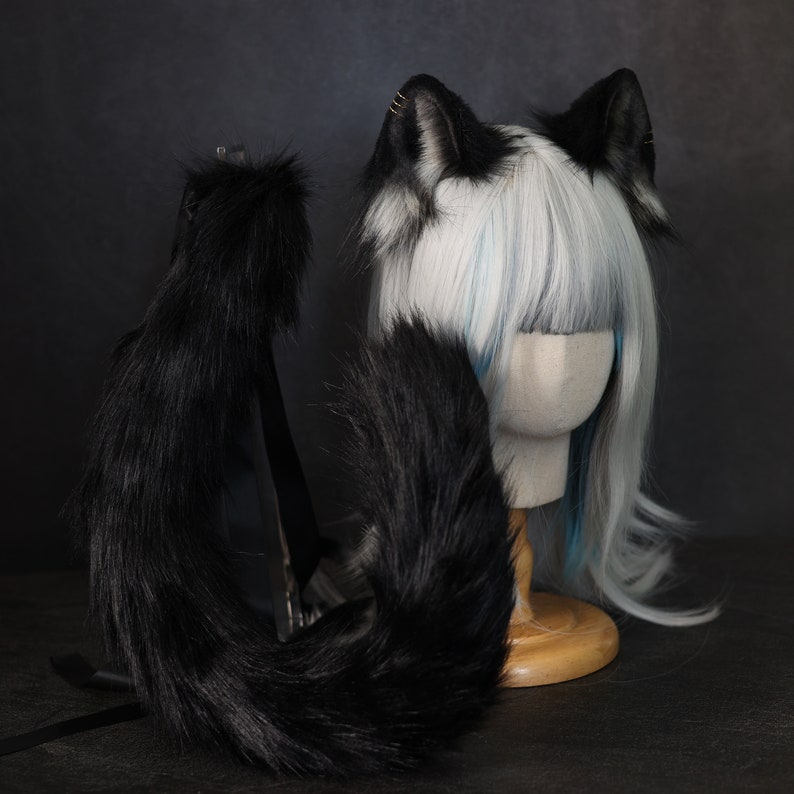 Realistic Black Cat Ears and Tail Setcat Ears Plush Etsy UK