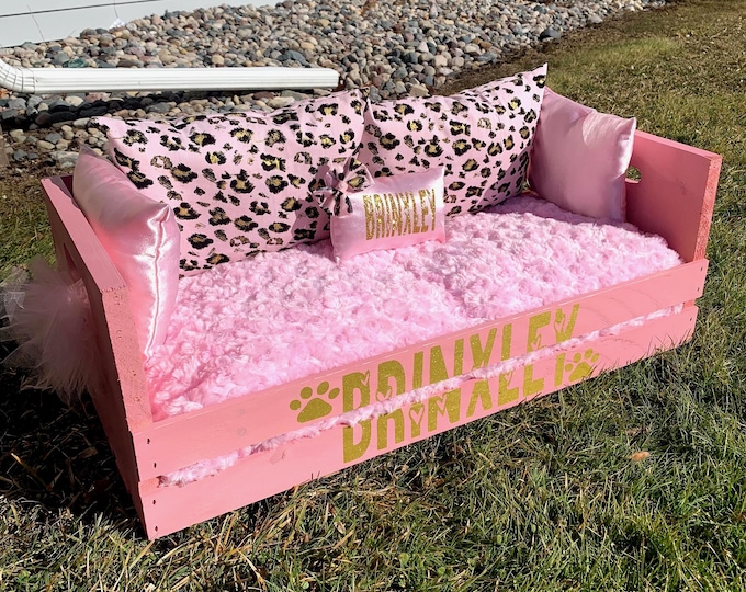 Custom Wooden Pet Bed (Longer) : Dog or Cat Bed with Pillows