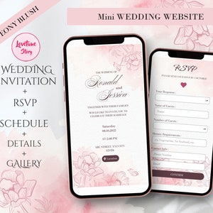 Wedding Invitation Digital RSVP Online - Wedding Website - Dusty Pink Blush - Rose Gold - Watercolor Flower Invite