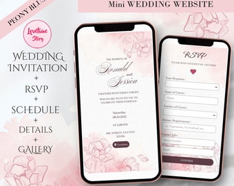 Wedding Invitation Digital RSVP Online - Wedding Website - Dusty Pink Blush - Rose Gold - Watercolor Flower Invite