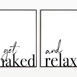 Get Naked And Relax Prints, Zweier-Set Wanddrucke - Home Decor, Wanddrucke, Zitate, Badezimmer, Schlafzimmer, Wohngeschenk, Wandkunst, Wanddekoration, Kunst