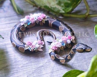 Normal Ball Python Floral Friend Periscope | Snake Tabletop Figurine | Hand Painted Reptile | Realistic & Detailed Handmade Art
