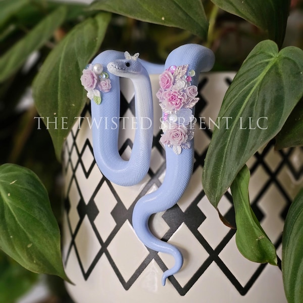 Floral Friend Snake Pot Pal Figurine | Hand Painted Reptile | House Plant Pot Decor | Realistic & Detailed Handmade Art