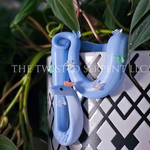 Light Blue Butterfly Bestie Snake Pot Pal Figurine | Hand Painted Reptile | House Plant Pot Decor | Realistic & Detailed Handmade Art