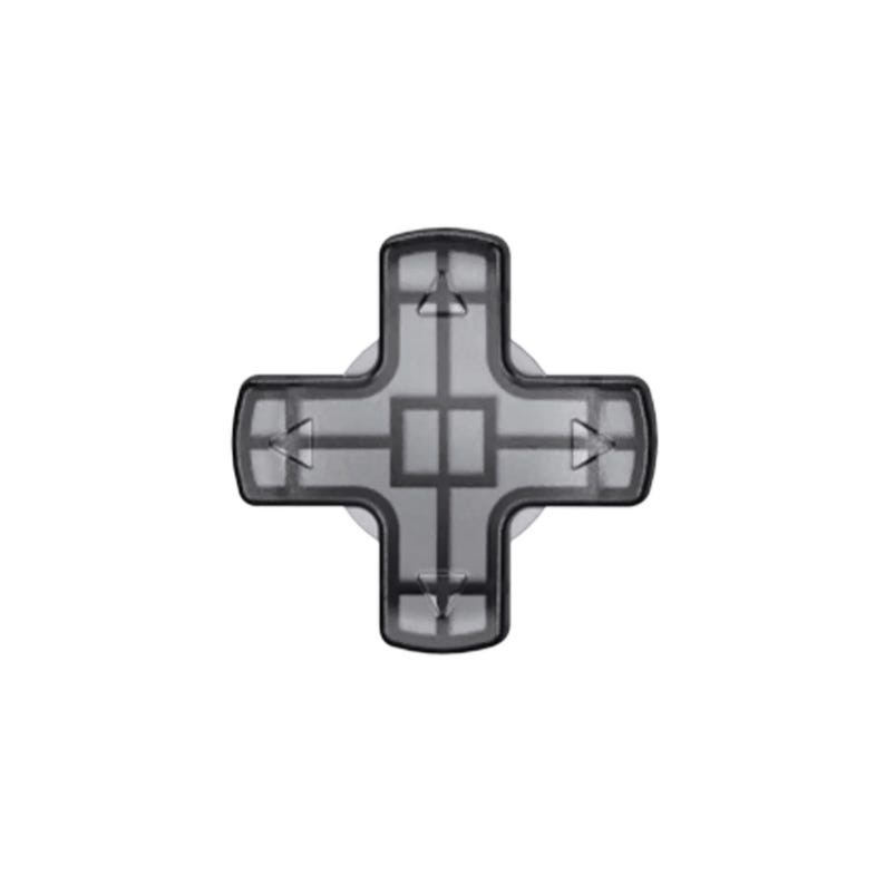 May include: A translucent gray directional pad, shaped like a cross, for a gaming controller. The pad has a central square and four directional arms, each with a rounded end. The design is simple and modern, with a focus on functionality.