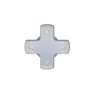 May include: A light gray directional pad, a cross-shaped button with four directional arrows. The button is slightly rounded and has a matte finish, commonly found on video game controllers.