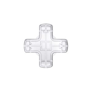 May include: A transparent, cross-shaped plastic component with directional arrows. The design features a central square and four rounded arms, each with an arrow pointing outwards. The object is set against a plain white background.