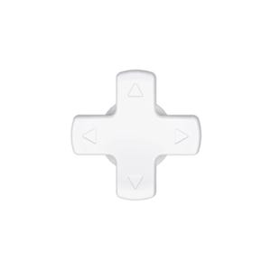 May include: A white directional pad, or D-pad, for a gaming controller. The D-pad is cross-shaped with a circular base and features four directional arrows and a center button, all in a clean, minimalist design.