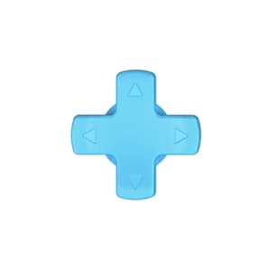May include: A light blue directional pad, shaped like a cross, with four arrow indicators. The pad is a solid color and appears to be made of plastic. The arrows point up, down, left, and right.